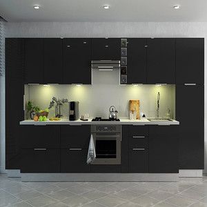 Meihan — armoire de cuisine en mélamine noire, position libre, jeux intégrés, complet, grande taille, pour femmes - Product Image 1