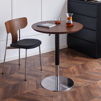 Table de bar réglable en hauteur, plateau en MDF et bois de noyer naturel, base en acier inoxydable, style nordique, pour café et maison, résistante à l'eau