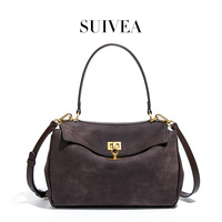 Sac à bandoulière en daim avec fermeture à cadenas, style vintage, pour usage quotidien, longueur de sangle 50-65 cm, deux poignées, grande capacité, sac à main pour femme