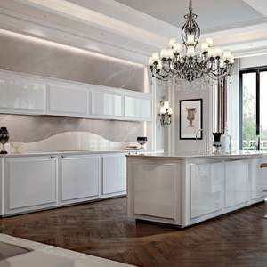 Comptoir en quartz personnalisé, meubles de cuisine complets avec îlot, style moderne, blanc brillant, armoire de cuisine automatique - Product Image 1