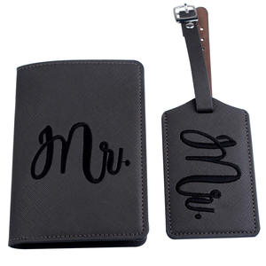 Etiqueta de equipaje para Mr. Y <span class=keywords><strong>Mrs</strong></span>, cubierta de pasaporte bordada para luna de miel, regalo de boda, porta pasaporte, 4 Uds. Por Set - Product Image 4