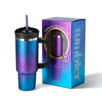 Gobelet de voyage isotherme en acier inoxydable de 30 oz avec poignée, couvercle anti-fuite et paille – Tasses Premium