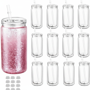 Lot de 50 gobelets en acrylique de 16 oz pour boule à neige, à double paroi, en plastique, avec trou pré-percé et bouchon, pour cadeaux DIY - Expédition rapide depuis les États-Unis - Product Image 1