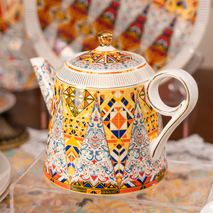 Ceramic <b>Tea</b> <b>Set</b> - Mediterranean Geometric Teapot with Cups and Saucers - Product Image 3