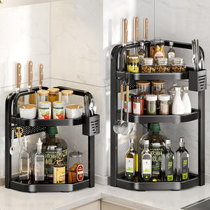 Étagère d'angle de cuisine à 3 niveaux, grande capacité, anti-poussière, organiseur d'épices pour cuisine avec pinces métalliques et design à étages - Product Image 4