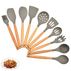 创意厨具10件套木柄硅胶烹饪勺子锅铲厨房工具套装