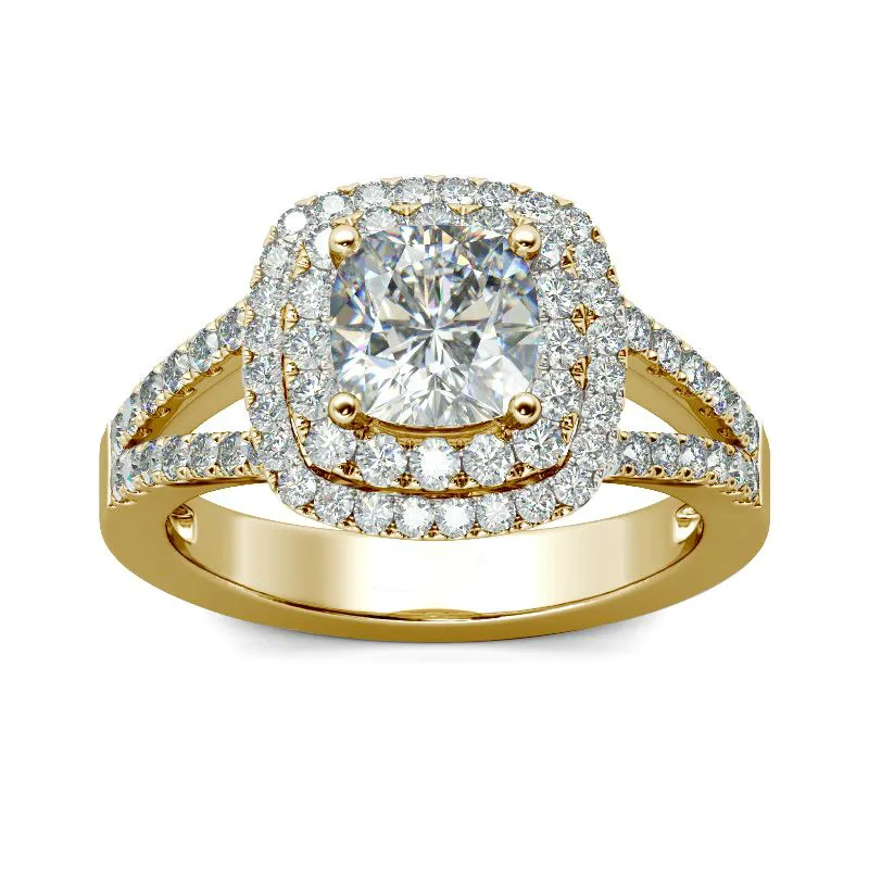 Gold Plated Halo Split Shank Cushion Cut 925 Sterling Silver Wedding Engagement Ring With CZ Diamond