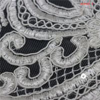 Tissu de Broderie en Cordon Blanc avec Perles de Verre en Tube de Cristal et Paillettes, Dentelle Randa, Tissu Guipure Brodé