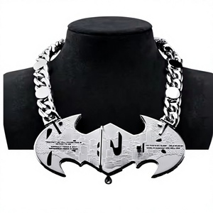 Collar con Colgante de Logo de Batman en Plata 925 y Moissanita para Hombre, Cadena Gruesa Estilo Hip Hop, Acero Inoxidable, Estilo Rock - Product Image 1