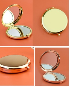 Gương trang điểm nhỏ xinh bỏ túi kim loại hai mặt in logo tùy chỉnh, bán buôn, dành cho nữ, màu vàng, bạc, vàng hồng - Product Image 4