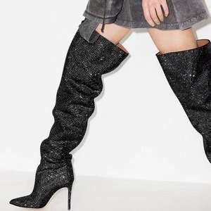 Bottes au-dessus du genou luxueuses 2025, style designer, pour femmes, personnalisées, entièrement ornées de strass, bottes à talons aiguilles - Product Image 2