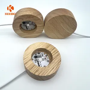 USB LED Christmas Night Light factory wholesale round 3D usb wooden table lamp led wall wooden stand for display base