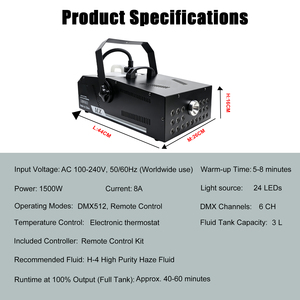 Máquina de Humo DMX512 de 1500W <span class=keywords><strong>en</strong></span> Oferta, con Luz LED y Control Remoto para Fiestas, Bares, Discotecas, Bodas, Escenarios, Eventos y Clubes Nocturnos - Product Image 5