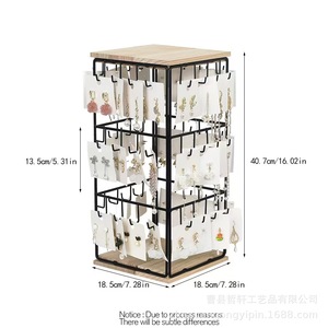 Iron Wood Combination Rotating Jewelry Rack With Earring Ring Storage Desktop Organizer Multi Layer Display <b>Stand</b> - Product Image 5