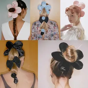 Korean New Style Solid Color Fabric Hair Ring Fashion Flower Elastic Hair Scrunchies For Women