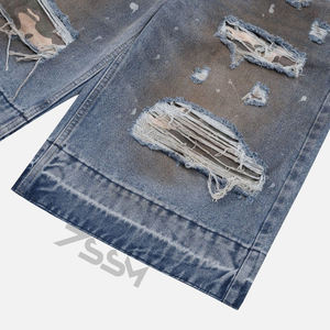 街装定制Y2K男士加大码复古复古水洗宽松迷彩补丁让·乔特撕裂仿旧脏牛仔短裤 - Product Image 6