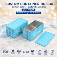 Boîte en métal bleu clair personnalisée avec coins renforcés pour emballage cadeau, bonbons, jouets, logo personnalisé, OEM, ODM, faible MOQ