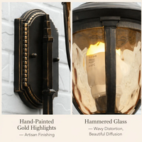 Lámpara de Pared Exterior de Aluminio Fundido a Presión en Bronce Antiguo, con Cristal Martillado Color Champán, E27, Aplique Exterior Impermeable, Linterna de Jardín para Villa