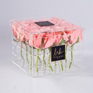 OEM 16 rosas Pantalla de acrílico blanco caja de flores con tapa transparente - Product Image 3