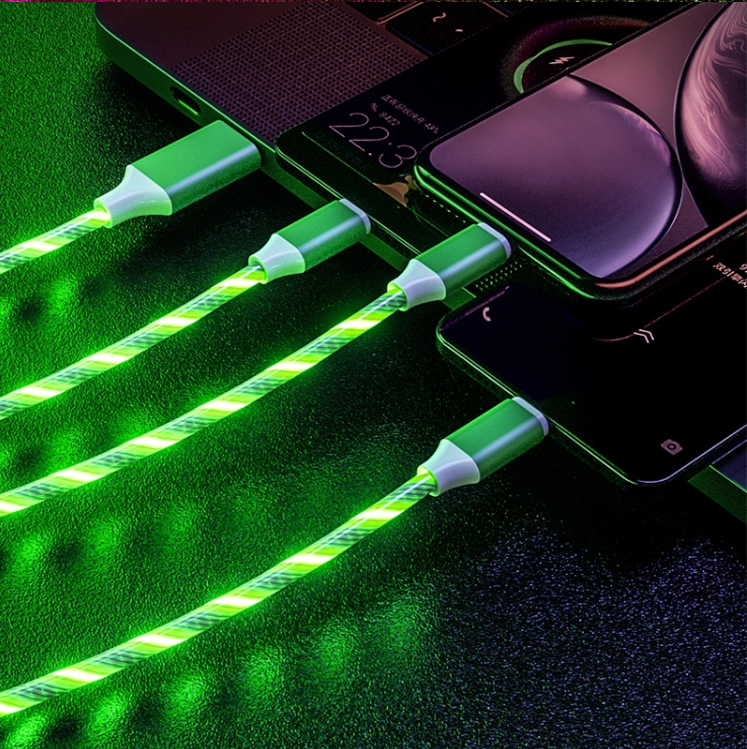Fast Charging Cable 3 IN 1 Type C 3A LED Colorful Charging USB Cable Lightning Flashing Cable
