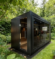 Sauna Eléctrica Exterior de Infrarrojos para 4-6 Personas con Jacuzzi, Madera Sólida de Cedro Rojo y Abeto, Plataforma para Baño de Hielo, 220V, Diseño Personalizado para Gimnasio/Villa
