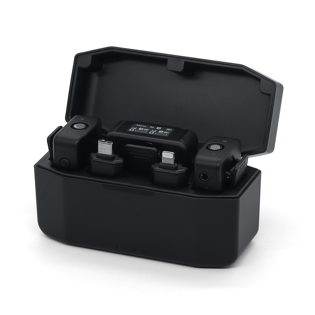 Wireless Lavalier Microphones, 2.4G Dual Channel Lapel Mic with Charging Case ENC Noise Cancellation