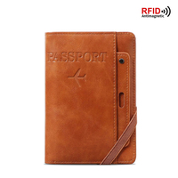 Dompet Perjalanan Kecil Kulit Lilin Minyak Anti-RFID dengan Logo yang Dapat Dikustomisasi, Desain Retro, untuk Perjalanan Bisnis