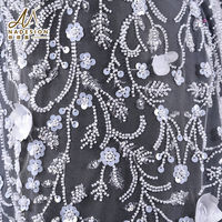 Tissu en dentelle de voile suisse blanc brodé de sequins, dentelle brodée personnalisée avec perles lourdes et tube, tissu de dentelle nuptiale