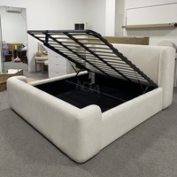 Juego de Muebles de Dormitorio Moderno NOVA de 5 Piezas con Cama King Size de Tela de Lana de Cordero Blanca y Almacenamiento, Cabecero de Cama Queen Tapizado