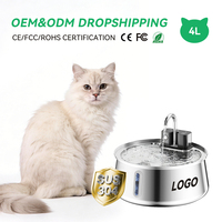 Fontaine à eau intelligente pour chat en acier inoxydable rechargeable 4L avec capteur de mouvement, qualité 304, longue durée de vie et abreuvoir sûr pour animaux de compagnie
