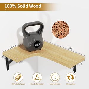 Wooden <b>Corner</b> <b>Floating</b> <b>Shelf</b> Wall Mounted Storage Rack Natural Wood Color Durable Home Kitchen Display Organizer - Product Image 2