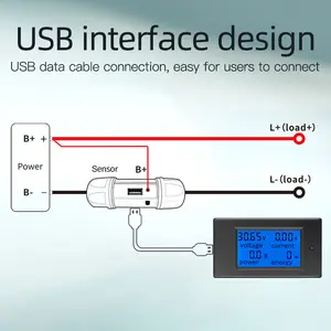 مقياس متعدد متعدد شاشات LCD بتيار مباشر 6.5 إلى 100 فولت 100 أمبير 3 متر مع وصلة USB مقياس جهد ومدى الطاقة الكهربائية الرقمي مقياس فولتيمتر 12 فولت واتمتر