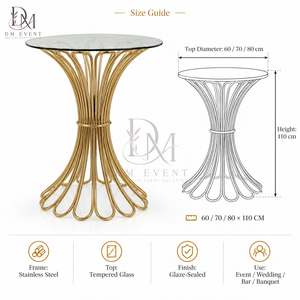 DM EVENT <b>Stainless</b> <b>Steel</b> Cocktail <b>Table</b> with Gold Frame and Tempered Glass <b>Top</b> for Hotel Events - Product Image 5