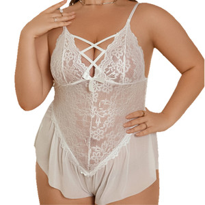 Nouvelle Robe de Nuit Femme Grande Taille 2026 Personnalisable, Lingerie Sexy Transparente Blanche à Bretelles en Dentelle, Une Pièce Séduisante et Économique - Product Image 5