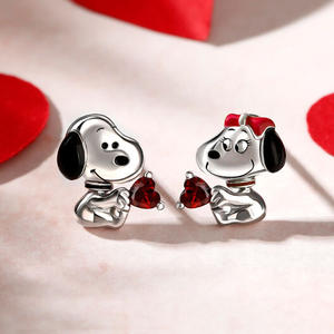 <b>Snoopy</b> Cartoon Stud Earrings White Gold Heart Cut Crystal Rhinestone Cute <b>Gift</b> For Unisex Jewelry - Product Image 3