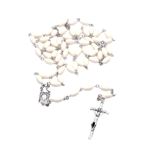 Collar con colgante de Cruz de ojo de gato de resina blanca, Rosario católico religioso plateado, cuentas de oración, boda Unisex Jesús María - Product Image 1