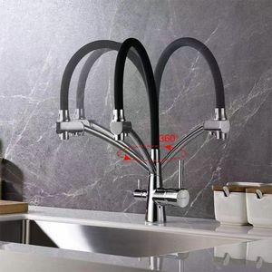 Rubinetto per miscelatore da cucina con beccuccio caldo e freddo per il <span class=keywords><strong>bagno</strong></span> con doppia maniglia - Product Image 2