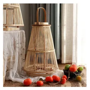 Hot Selling Home Decoration Technology Natural Retro Rural Style Hand Made Rattan Storm Lantern Bamboo Candle Lantern