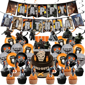 Ensemble de décoration d'anniversaire inspiré de <span class=keywords><strong>Call</strong></span> <span class=keywords><strong>of</strong></span> <span class=keywords><strong>Duty</strong></span> : Bannière, décorations de gâteau et ballons de jeu pour événements de garçons et baby showers - Product Image 1