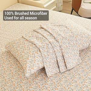 Juego de Sábanas Ajustables Antideslizantes de 4 Piezas y Fundas de Almohada con Diseño Floral Vintage en Naranja Claro - Product Image 6