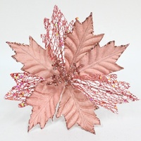 Fleur de Poinsettia Artificielle X-078 en Velours Scintillant, Prête à Poser, pour Arbre de Noël, Couronne, Décoration de Fête, Accessoire