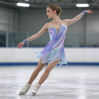 Robe de patinage et de danse pour enfants et adultes, dégradé bleu-violet, maille nude, manches longues, dos ondulé orné de strass, pour spectacle et compétition de patinage artistique