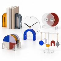 Ensemble d'accessoires de bureau géométriques nordiques en acrylique résistant aux UV : serre-livres, horloge de table, calendrier à feuilles mobiles, sous-verres, décoration suspendue pour téléphone portable