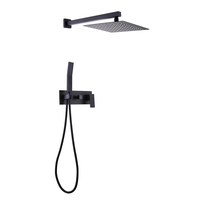 Ensemble de douche mural en laiton finition noire moderne avec mitigeur thermostatique