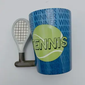テニスハンドル13オンス白い磁器マグメーカープレーン昇華ブランクモダン再利用可能なカップセラミックコーヒーマグ