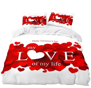3D digital printing king sheet sets red love quilt cover cross border three piece set foreign trade bedding set