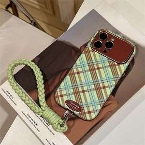 Coque pour iPhone 17 Pro Max, texture cuir, grande fenêtre, motif écossais marron, souple, protection intégrale anti-chute - Product Image 4