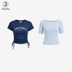 Camisetas Básicas Lisas con Serigrafía Personalizada <span class=keywords><strong>de</strong></span> Alta Calidad al por Mayor, 180 g/m², Mezcla <span class=keywords><strong>de</strong></span> Algodón Suave, Corte Ajustado, Camiseta Corta para <span class=keywords><strong>Mujer</strong></span> - Product Image 2