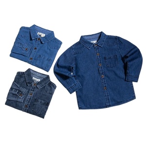 아이 소년과 소녀 청바지와 셔츠 1-14 년 소년 청바지 셔츠 전면 하나의 포켓과 옷깃 목 아기 워시 데님 셔츠 - Product Image 1
