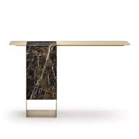 Table console moderne en marbre naturel avec base en acier inoxydable argenté, hauteur 140 cm, pour entrée, salon, hôtel.
